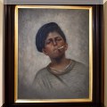 A02. Italian painting on board of boy smoking singed Alfieri. Board: 16.5" x 20.5" 